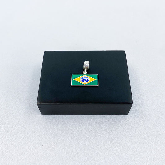Pingente para pulseira bandeira do Brasil - Prata 925 (21011)