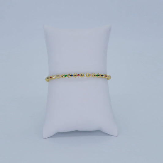 Bracelete bolinha com pedra colorida- 25544